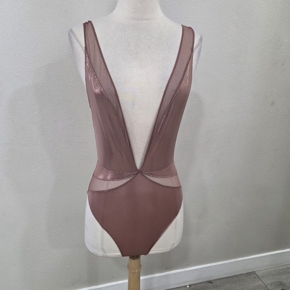 Victoria's Secret Tops - Victoria's Secret Sheer Plunge Bodysuit in Dusty Rose